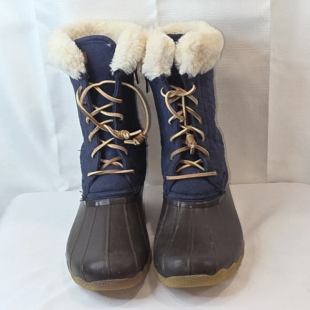 Sperry Top-Sider Saltwater Blue Quilted Duck Boots Navy Girls 6Y EU 38